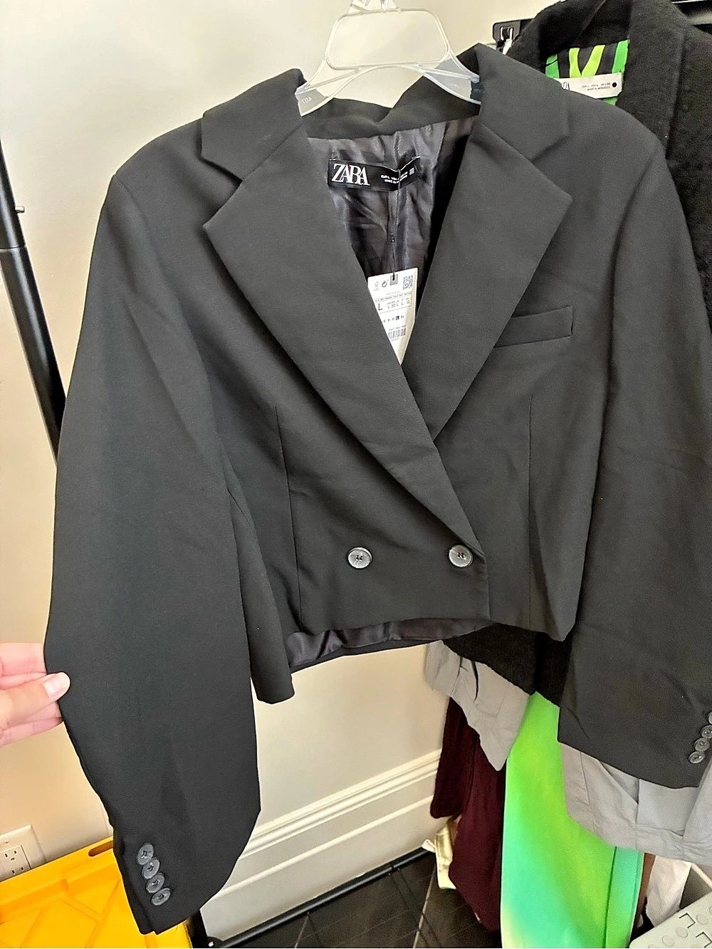 Zara Double-Breasted Crop Black Blazer Size Large NWT